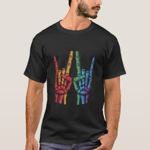 Skeleton Rock Hand LGBTQ Rainbow Flag Gay Pride  T-Shirt