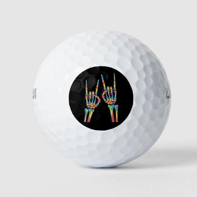 Skeleton Rock Hand Rainbow LGBTQ Gay Lesbian Pride Golf Balls (Front)