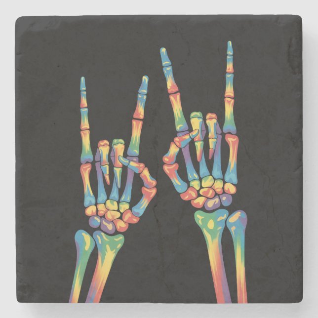 Skeleton Rock Hand Rainbow LGBTQ Gay Lesbian Pride Stone Coaster (Front)