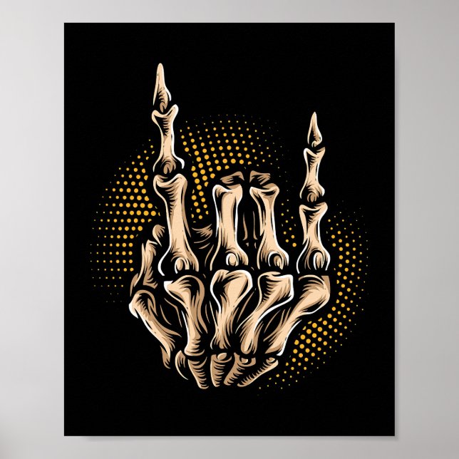 Skeleton Rock Hand Sign Halloween Music Lover 209 (Front)