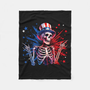 Skeleton Rock Hand Sign USA Independence Day 4th Fleece Blanket