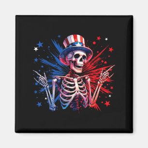 Skeleton Rock Hand Sign USA Independence Day 4th Magnet