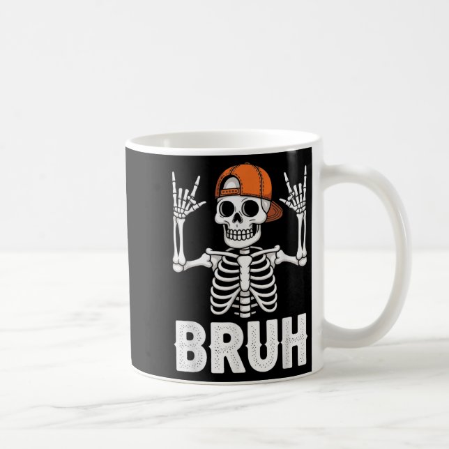 Skeleton Rock On Bruh Halloween For Mens Boys Kids Coffee Mug (Right)