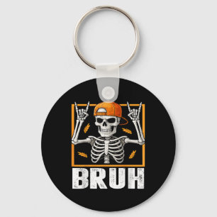 Skeleton Rock On Bruh Halloween For Mens Boys Kids Key Ring