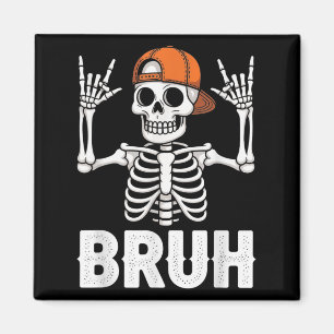Skeleton Rock On Bruh Halloween For Mens Boys Kids Magnet