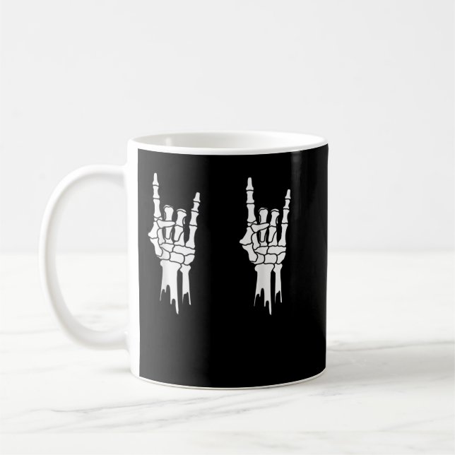 Skeleton, Rock On Hands, Halloween, Men Women Kids Coffee Mug (Left)