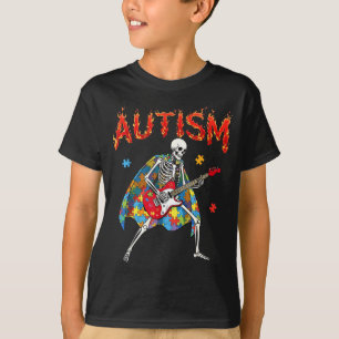 Skeleton Rocker Guitarist Autism Awareness Flaming T-Shirt