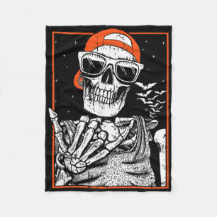 Skeleton Rocker Hand Halloween Costume Cool Music  Fleece Blanket