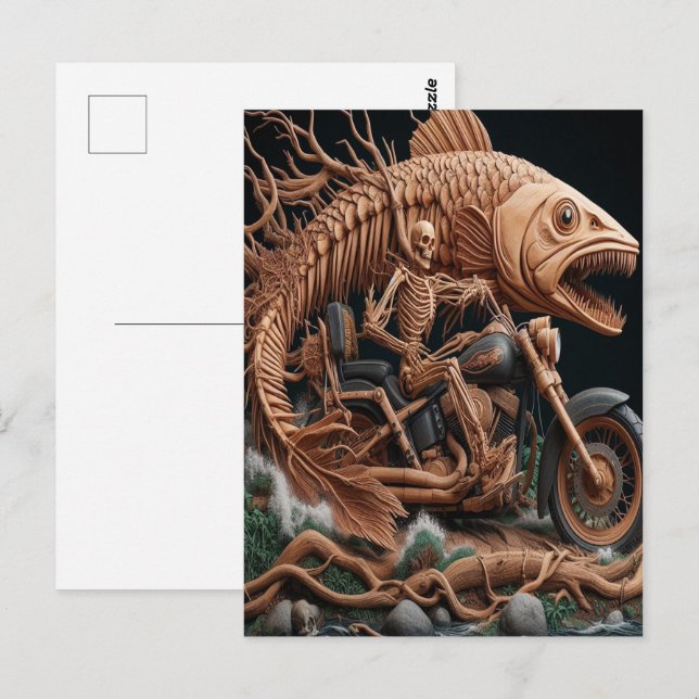skeleton rode his chopper bike down trail postcard (Front/Back)