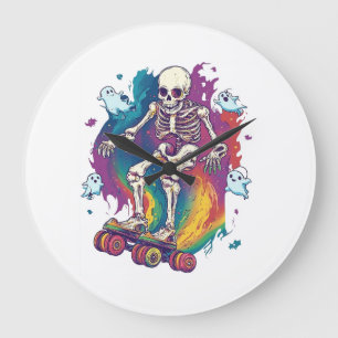 Skeleton Roller Skater Large Clock