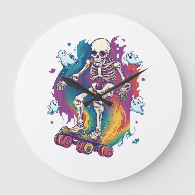 Skeleton Roller Skater Large Clock (Front)