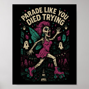 Skeleton Roller Skating Parade Fairy Halloween Cos Poster