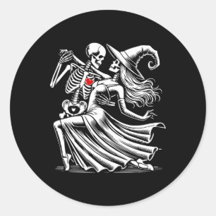 Skeleton Romance Dance With Witch Classic Round Sticker