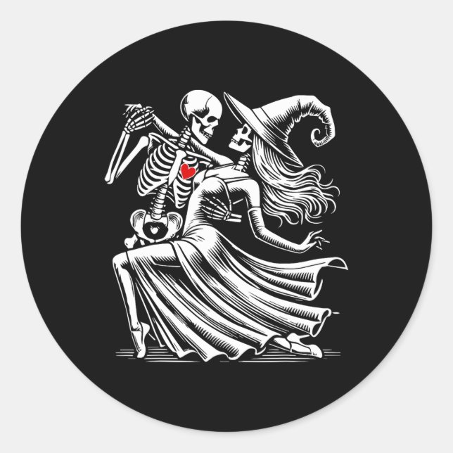 Skeleton Romance Dance With Witch  Classic Round Sticker (Front)