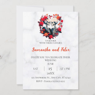 Skeleton Rose Circle Marble Wedding Invitation