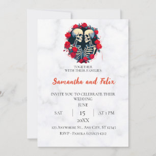 Skeleton Rose Circle Marble Wedding Invitation