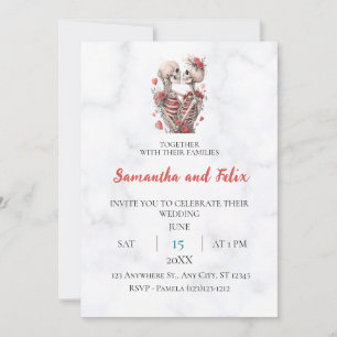 Skeleton Rose Embrace Marble Wedding Invitation