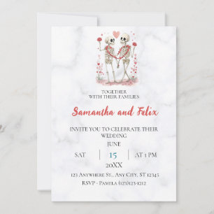 Skeleton Rose Garland Marble Wedding Invitation