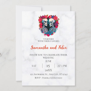 Skeleton Rose Heart Marble Wedding Invitation