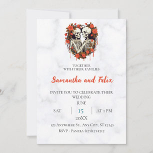 Skeleton Rose Heart Marble Wedding Invitation