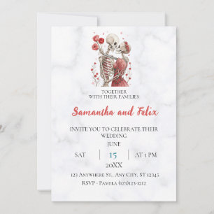 Skeleton Rose Lovers Marble Wedding Invitation