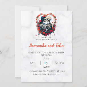 Skeleton Rose Oval Marble Wedding Invitation