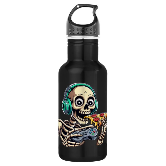 Skeleton’s Ultimate Cheat Day: Cheesy Pizza Gaming 532 Ml Water Bottle (Front)