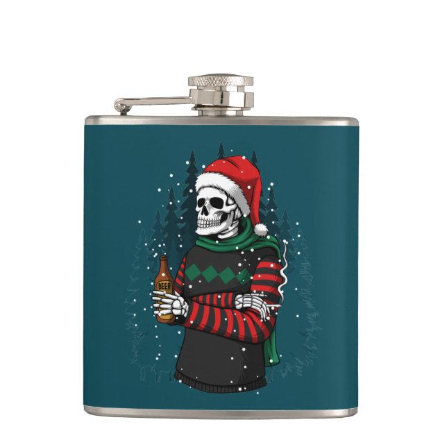 Skeleton Santa Christmas Adult Stocking Stuffer Hip Flask (Front)