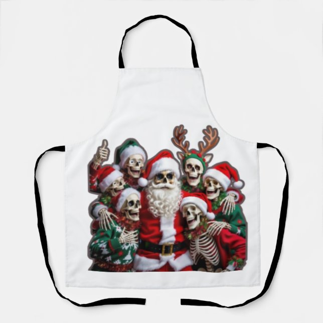 Skeleton Santa Christmas Group Photo – Festive 3D  Apron (Front)
