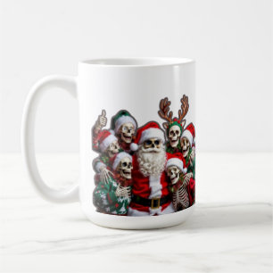 Skeleton Santa Christmas Group Photo – Festive 3D Coffee Mug