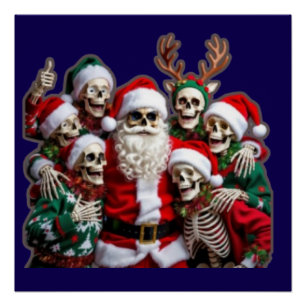 Skeleton Santa Christmas Group Photo – Festive 3D Poster