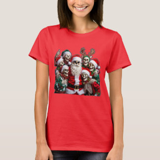 Skeleton Santa Christmas Group Photo – Festive 3D  T-Shirt