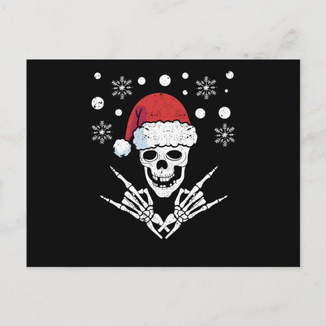 Skeleton Santa Claus Cap Rock And Roll Hand Postcard (Front)