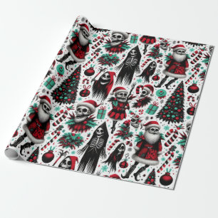 Skeleton Santa & Death Creepy Christmas Pattern Wrapping Paper