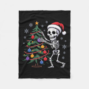 Skeleton Santa Hat Christmas Tree Creepy Cute Xmas Fleece Blanket