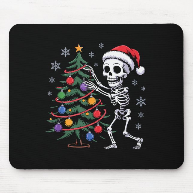 Skeleton Santa Hat Christmas Tree Creepy Cute Xmas Mouse Mat (Front)