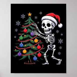 Skeleton Santa Hat Christmas Tree Creepy Cute Xmas Poster