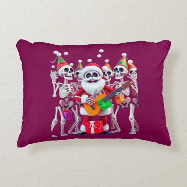 **Skeleton Santa Party – Funny 3D Christmas Skelet Decorative Cushion (Front)