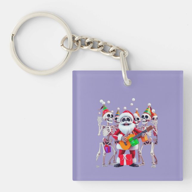 **Skeleton Santa Party – Funny 3D Christmas Skelet Key Ring (Front)
