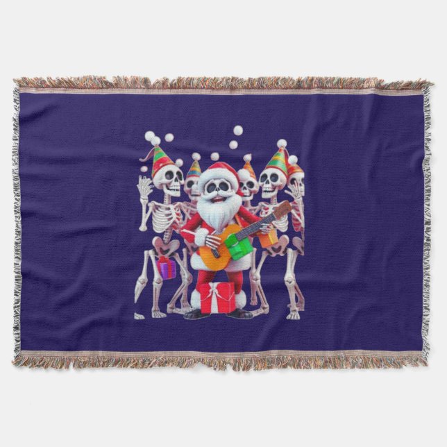 **Skeleton Santa Party – Funny 3D Christmas Skelet Throw Blanket (Front)