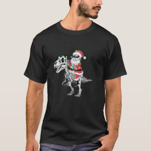 Skeleton Santa Riding Mummy Dinosaur T rex Christm T-Shirt