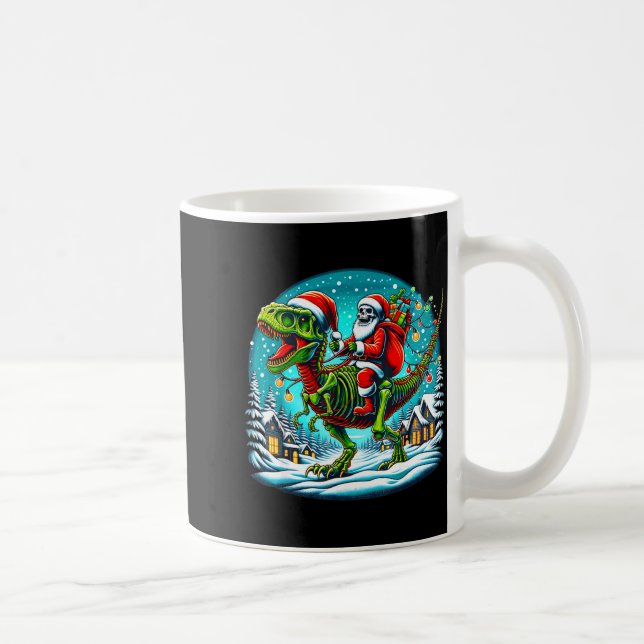 Skeleton Santa Riding T Rex Dinosaur Funny Christm Coffee Mug (Right)