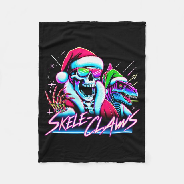 Skeleton Santa Riding T Rex Dinosaur Funny Christm Fleece Blanket (Front)