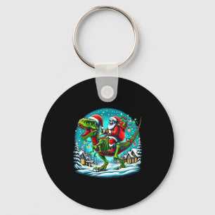 Skeleton Santa Riding T Rex Dinosaur Funny Christm Key Ring