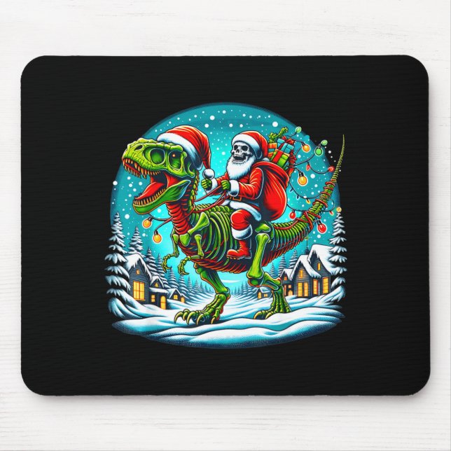 Skeleton Santa Riding T Rex Dinosaur Funny Christm Mouse Mat (Front)
