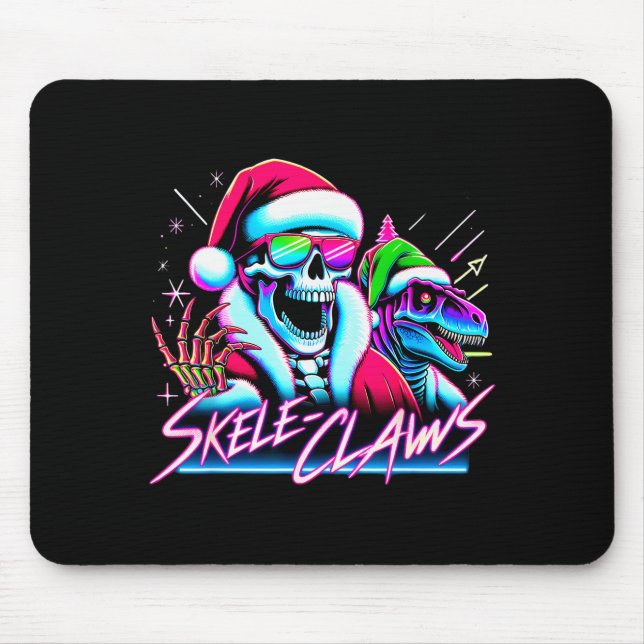 Skeleton Santa Riding T Rex Dinosaur Funny Christm Mouse Mat (Front)