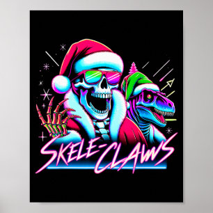 Skeleton Santa Riding T Rex Dinosaur Funny Christm Poster