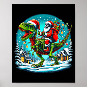 Skeleton Santa Riding T Rex Dinosaur Funny Christm Poster