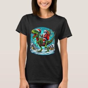 Skeleton Santa Riding T Rex Dinosaur Funny Christm T-Shirt