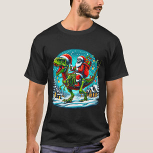 Skeleton Santa Riding T Rex Dinosaur Funny Christm T-Shirt